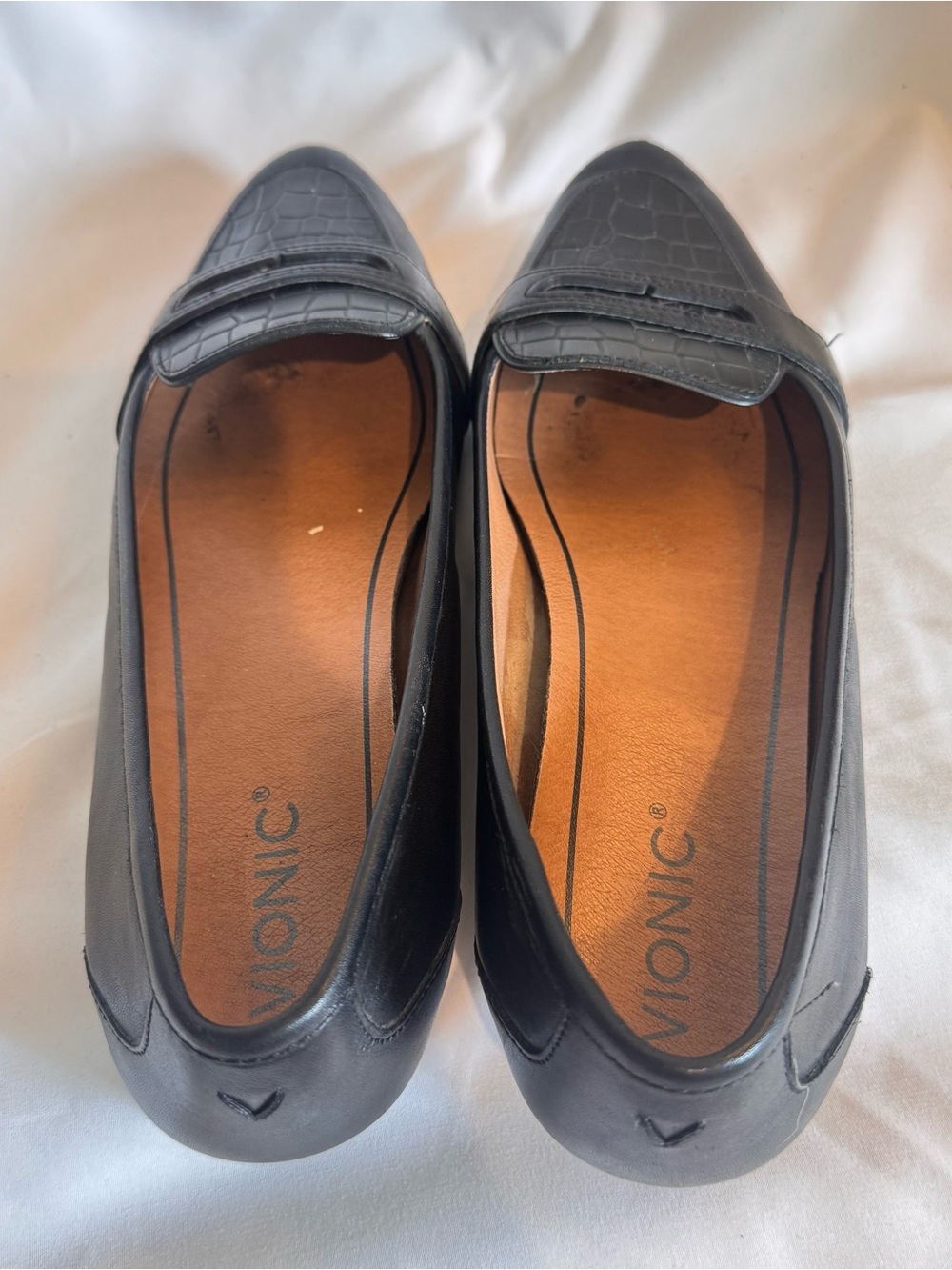 Women’s Vionic Black Croc Savannah Loafers Shoes Flats 8.5 Pointed Toe Leather - Picture 4 of 8